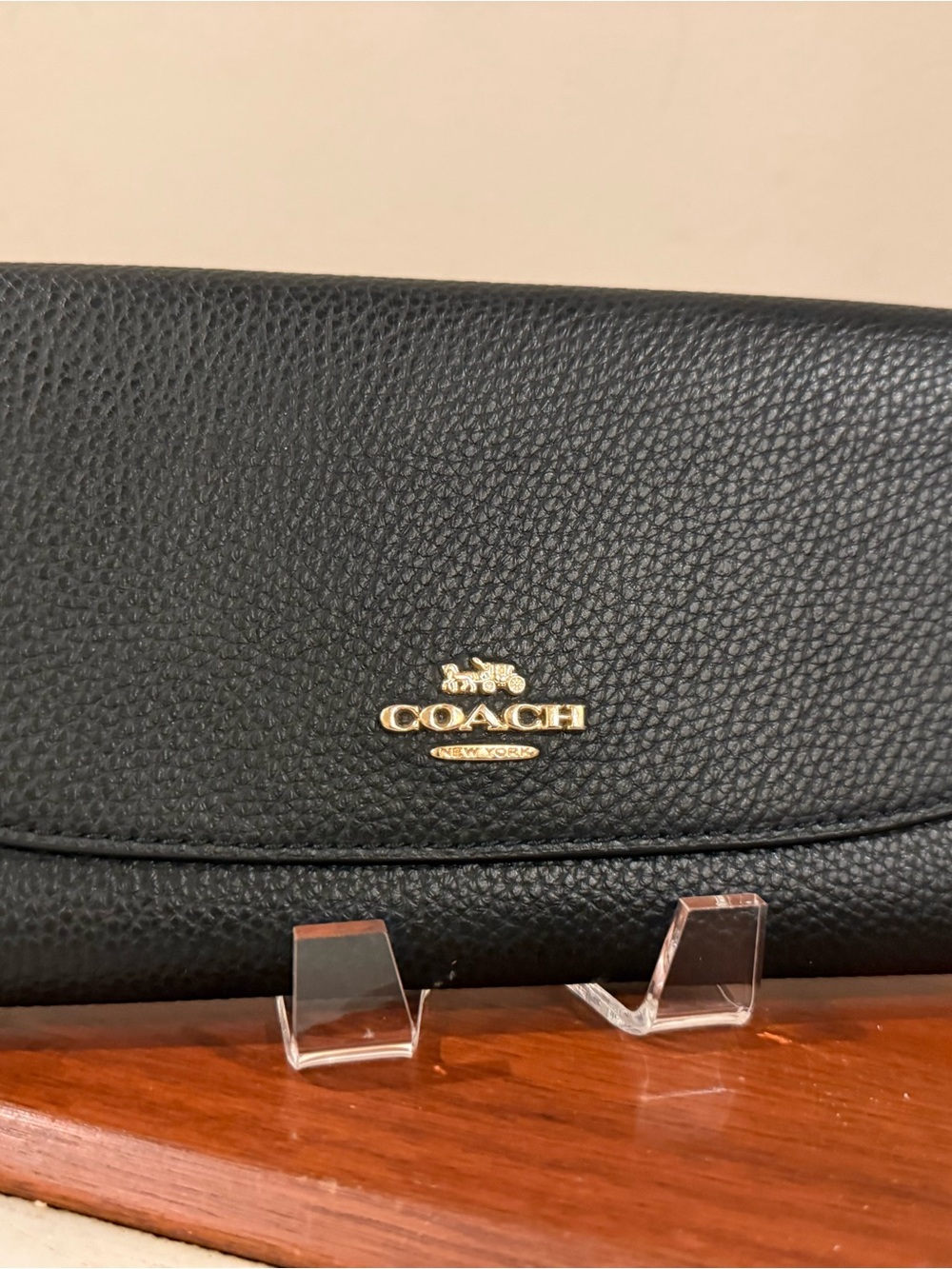 Coach Black Pebbled Leather Wallet with Gold Logo - Like New